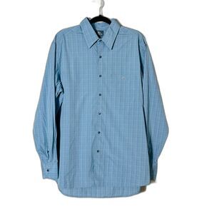 Lacoste Mens Big & Tall 45 Muted Blue Subtle Plaid Button Up Dress Shirt Long